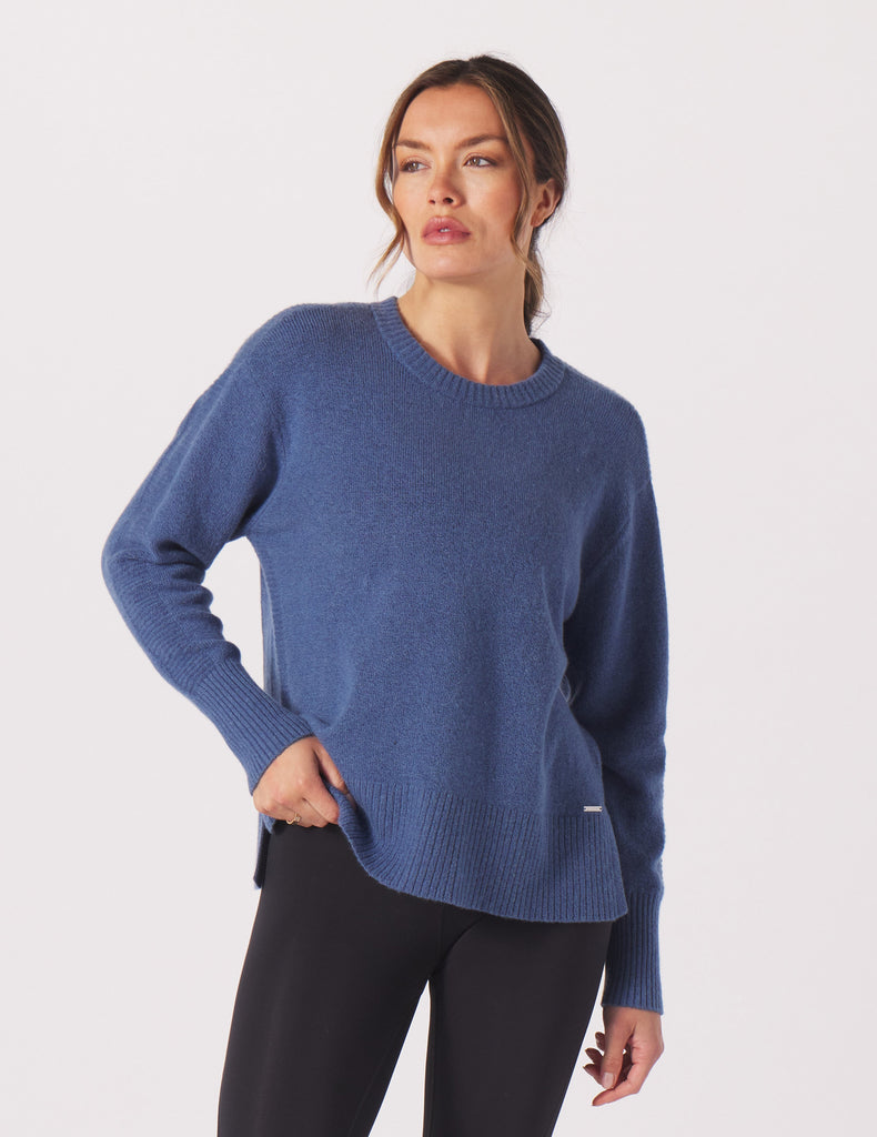 Elevated Knit Crew: Washed Blue Heather