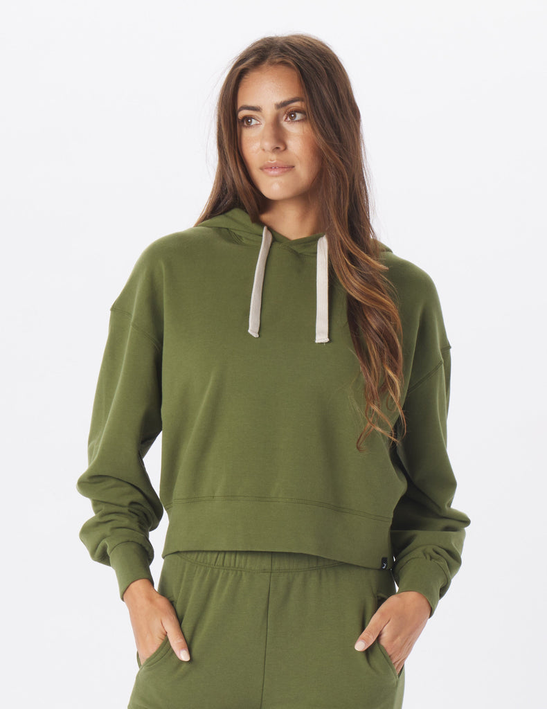 Vintage Oversized Cropped Hoodie: Chive