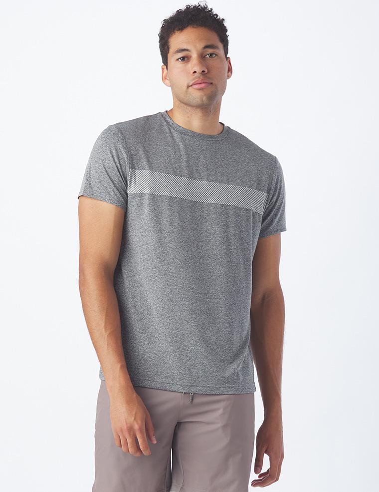 Ionian Short Sleeve: Charcoal Heather and White Stripe
