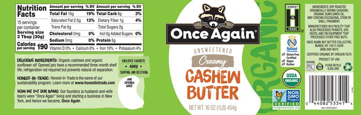 Once Again Cashew Butter Nutrition Facts