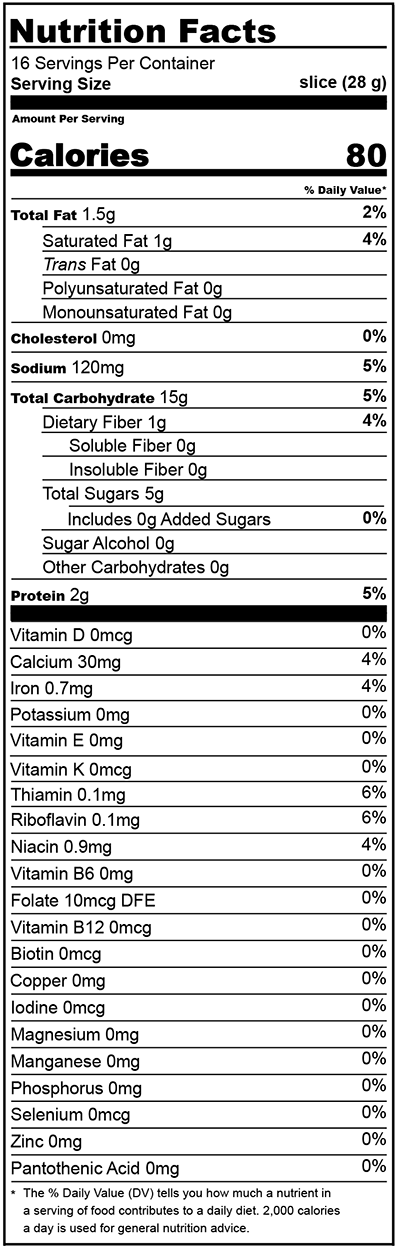 Monks' Maple Cinnamon Bread Nutrition Facts