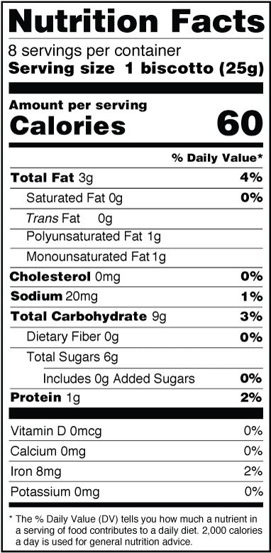 Monks' Maple Pecan Biscotti Nutrition Facts