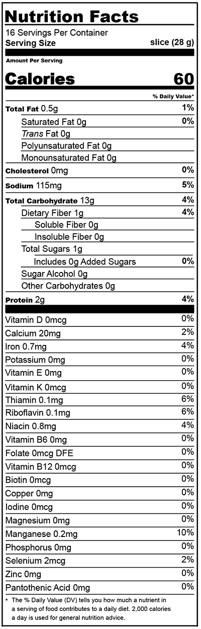 Monks' Genesee Rye Bread Nutrition Facts