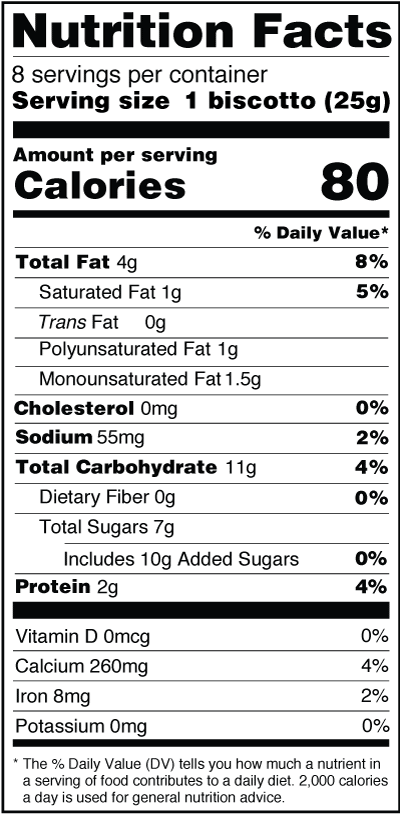 Monks' Sea Salt Caramel with Almonds Biscotti Nutrition Facts
