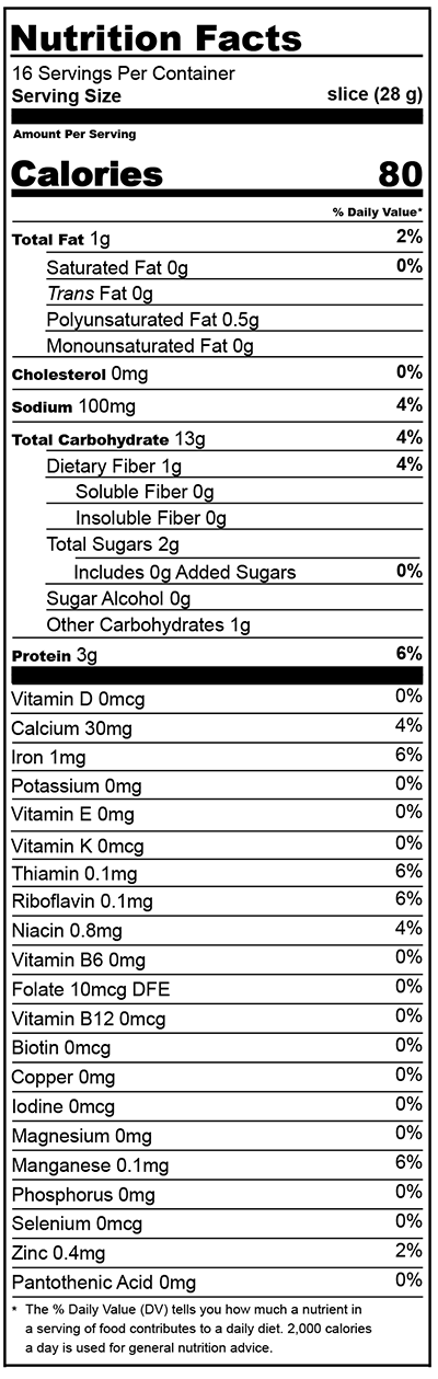 Monks' Sunflower with Rolled Oats Bread Nutrition Facts