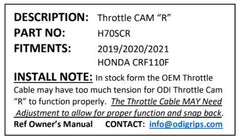 Honda CRF110 ODI Cam Reel R Instructions