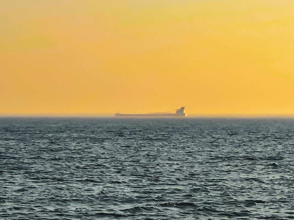 Freighter in sunset