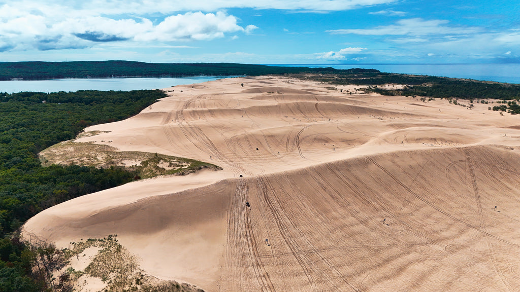 Silver lake sand dunes drone