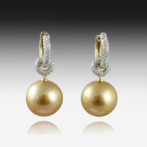 Golden Sea Pearl earrings with diamonds