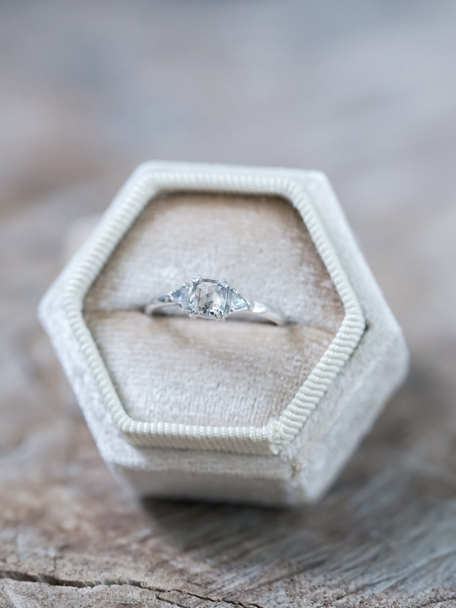 Cushion Rose Cut Diamond Ring in White Gold - Gardens of the Sun ...