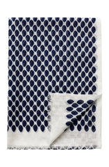 NAVY DROPS ON WHITE COTTON LINEN SCARF