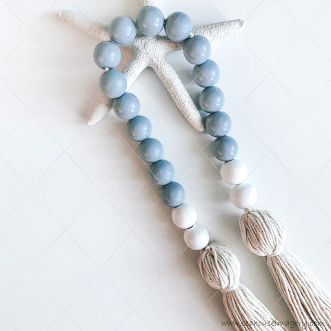 Blue and white Beaded Garland with Tassels for Blog Article