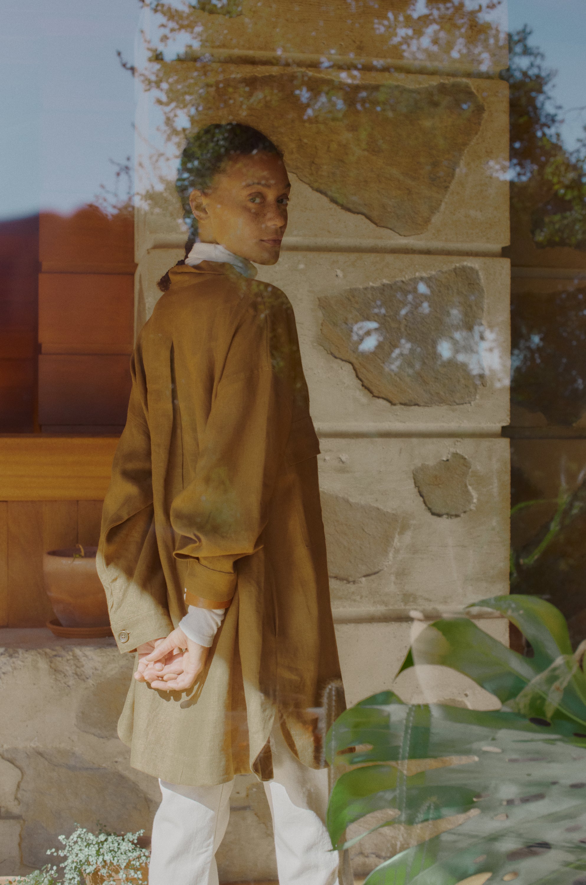 Audrey Shirt Jacket, Heavy Laundered Linen, Ochre