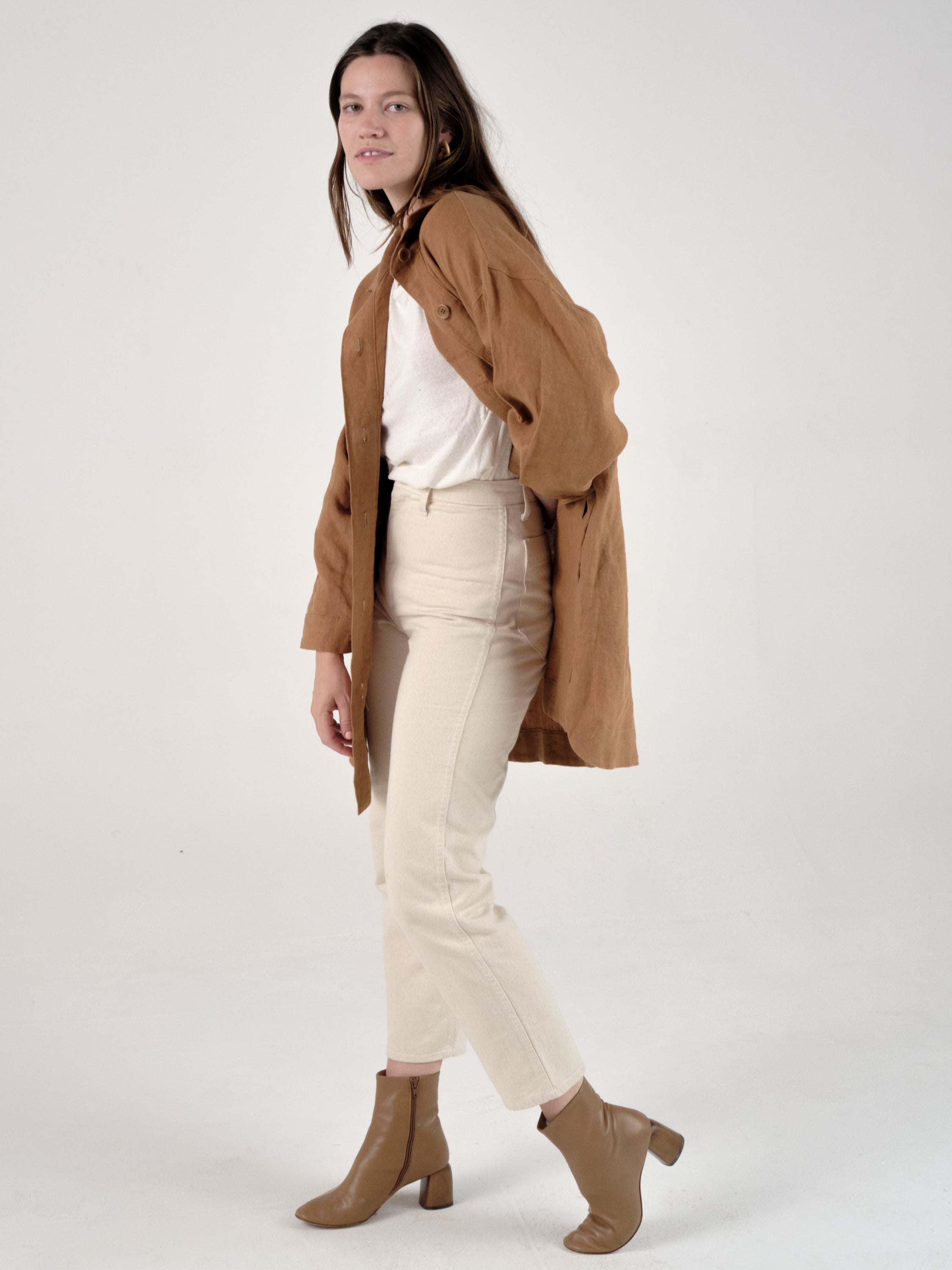 Audrey Shirt Jacket, Heavy Laundered Linen, Dune