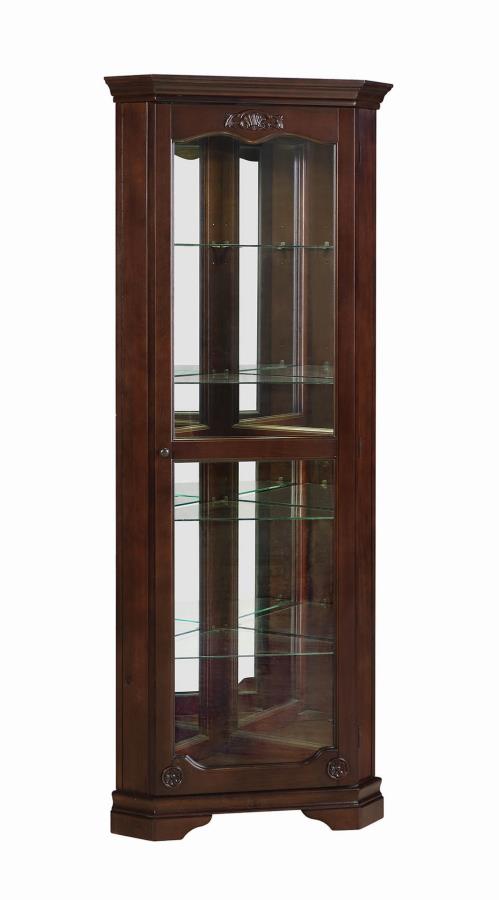 Traditional Golden Brown Corner Curio Cabinet Furniture Express