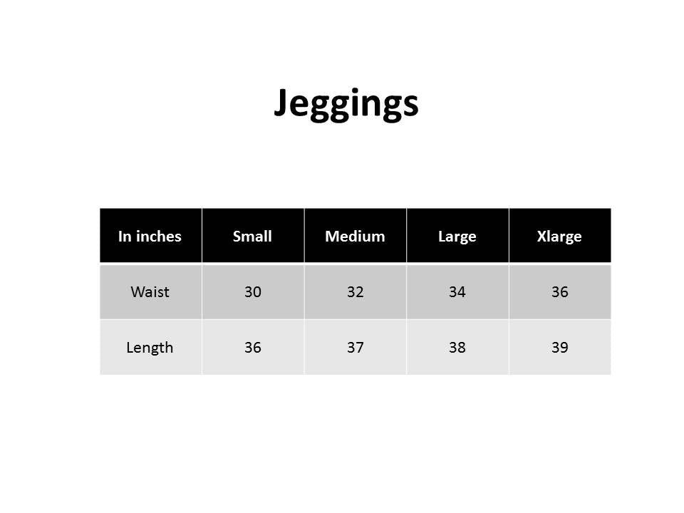 Size Chart for TeeMoods Jeggings