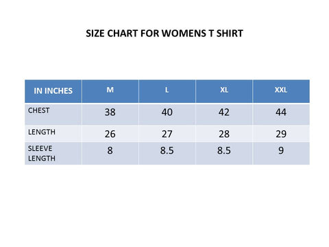 Size Chart Womens T Shirts 