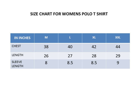 Size Chart Women's Polo Shirts 