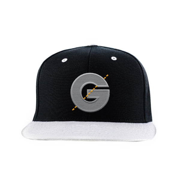 Groomarang Black & Grey Contrast Snapback Cap With Large Embroidered Logo 0