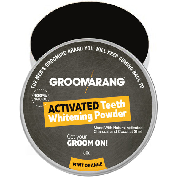 Groomarang Activated Teeth Whitening Powder - Activated Charcoal & Coconut Shell - Mint Orange 0