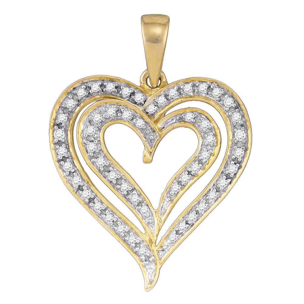 10kt Yellow Gold Womens Round Diamond Heart Love Pendant 1/4 Cttw