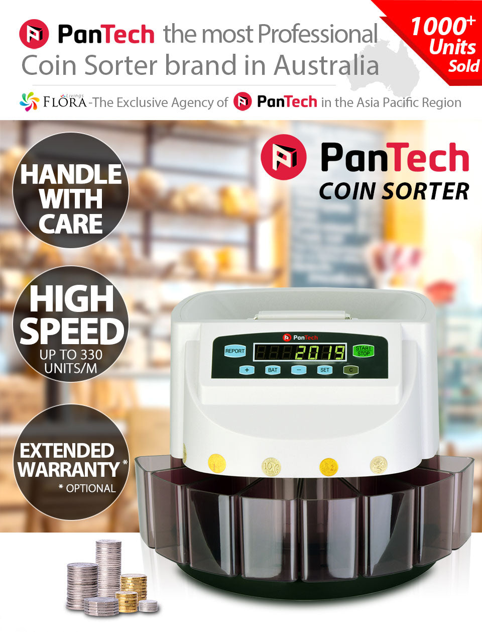 PanTech Australian Coin Sorter Coin Counter Machine Automatic Electronic PT-CSB-WHITE