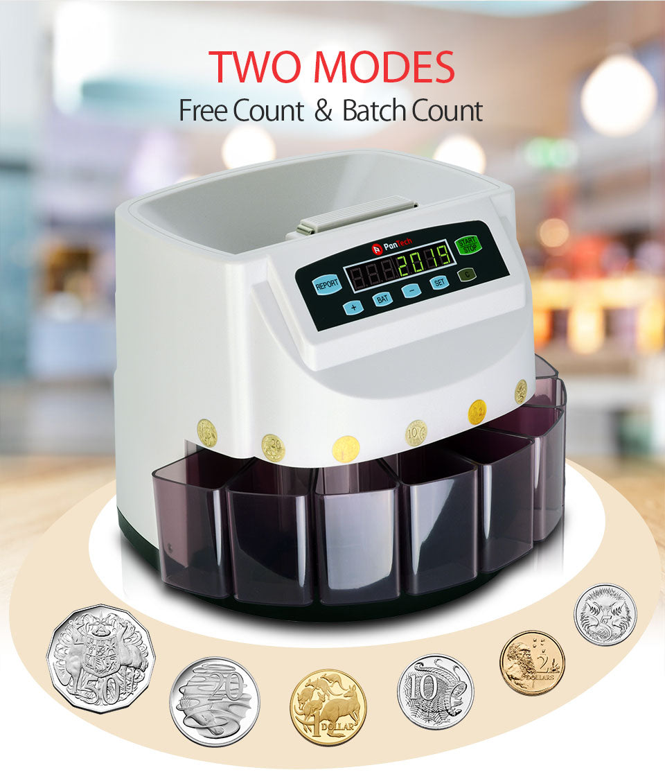 PanTech Australian Coin Sorter Coin Counter Machine Automatic Electronic PT-CSB-WHITE