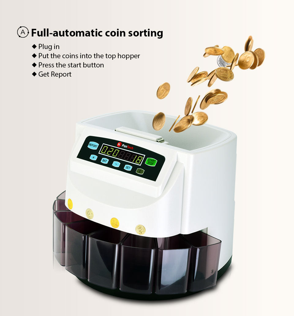 PanTech Australian Coin Sorter Coin Counter Machine Automatic Electronic PT-CSB-WHITE