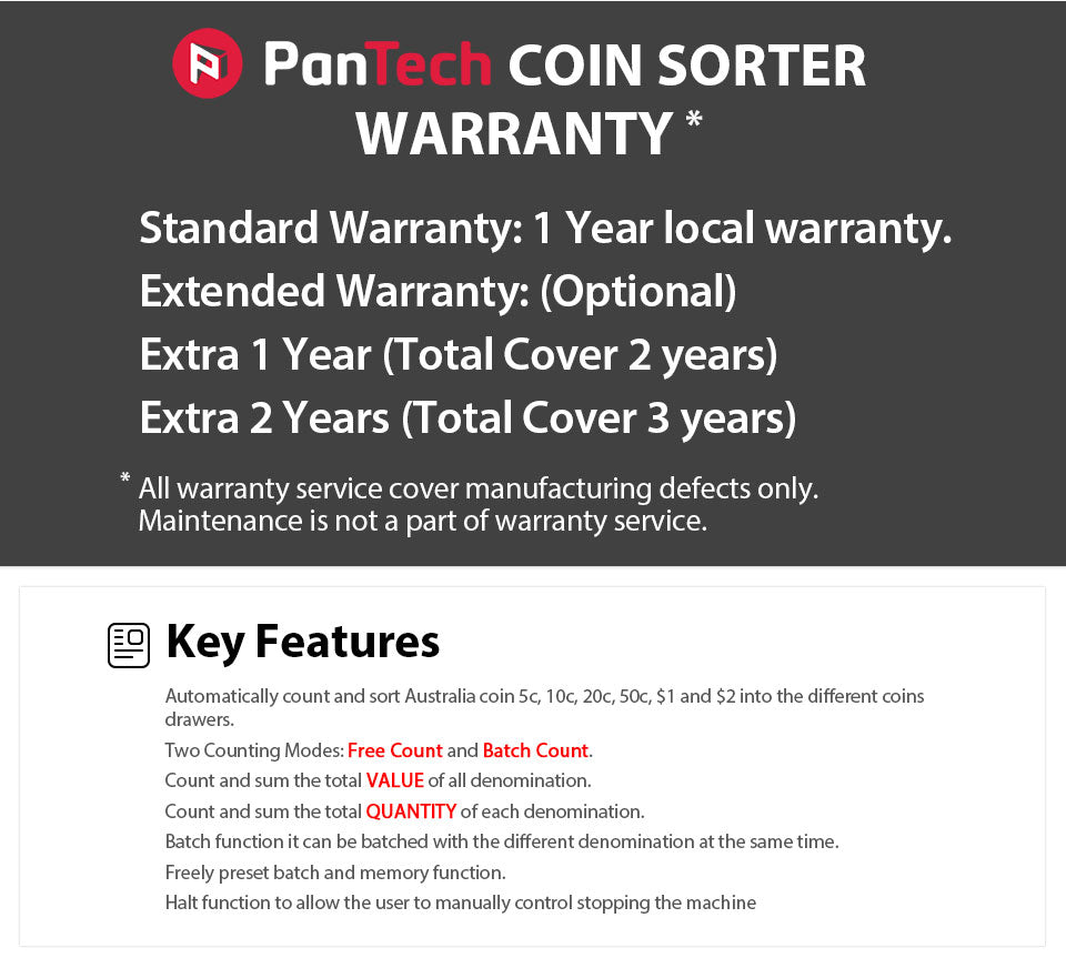 PanTech Australian Coin Sorter Coin Counter Machine Automatic Electronic PT-CSC-BLACK