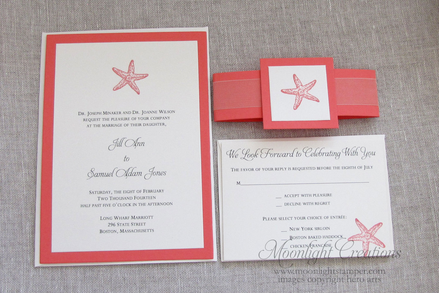 Coral Starfish Wedding Invitations Beach Wedding Invites Belly Band Invites Sample Listing