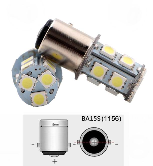 BA15S LED pære med 13 SMD LED - 12v - Dinled