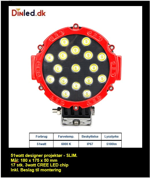 UDSALG - Designer LED køretøjs projektører 51watt 12/24 volt - SPOT - Dinled - Køretøjs projektører