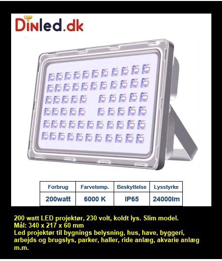 UDSALG - 200w Professionel LED projektør - Dinled - Professionel LED projektør