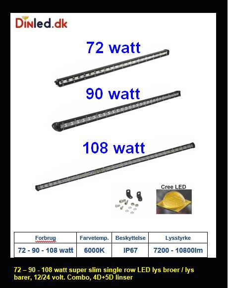 Billede af UDSALG - Super slim 36 - 54 - 72 - 90 - 108 - 126 - 144 watt single row LED Lys bro / lys bar - Dinled - Køretøjs projektører