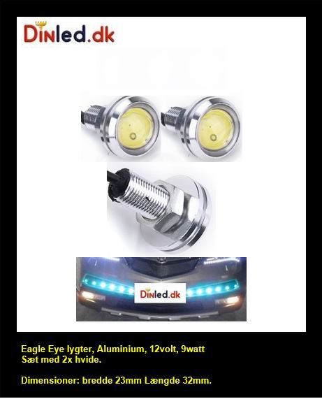 Billede af UDSALG - Eagle Eye LED lampe, Aluminium eller Sort,12volt, 9watt. Sæt med 2 stk. - Dinled