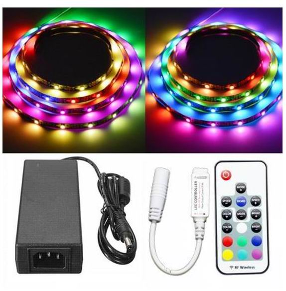 Billede af UDSALG - 10 meter, 12 volt, 60 watt, 300 LED, MAGIC LED strip, vandtæt - WS2811 - KOMPLET SÆT - Dinled - LED STRIP