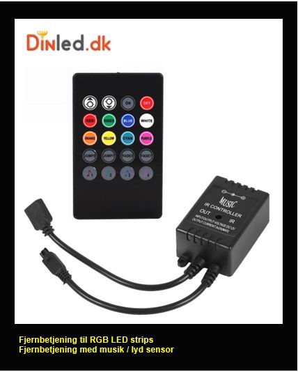 UDSALG - LED MUSIK RGB controller med fjernbetjening 12/24v - 20 knapper - Dinled - LED STRIP