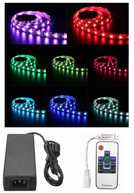 UDSALG - 5 meter, 12 volt, 60 watt, 3600 lumen, IP65, 300 LED, RGB Led strip - KOMPLET SÆT - Dinled - LED STRIP