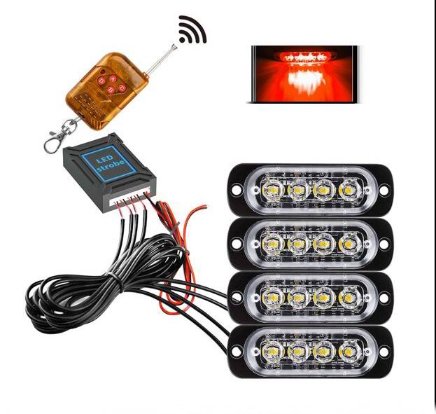 4 x 4 LED Blitzblink / strobe blink 12 / 24 v - med fjernbetjening - Dinled - Markeringslys