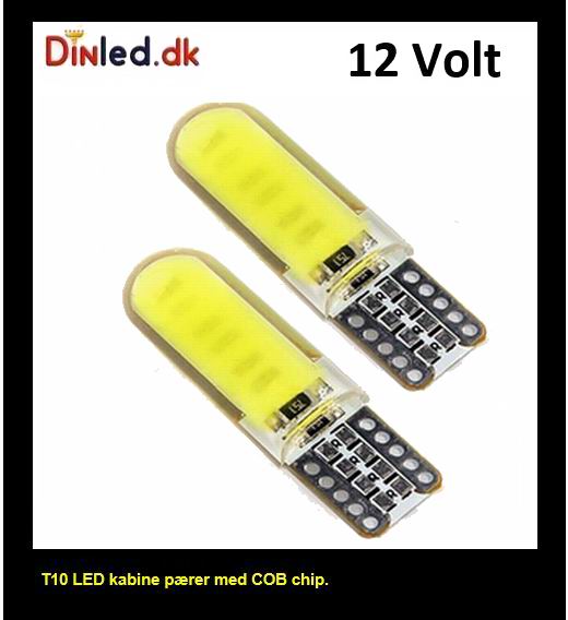 T10 W5W LED COB pære - sæt med 2 stk - 12v - Dinled