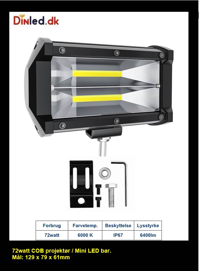 Billede af UDSALG - LED COB projektør 72 watt 12/24 volt - 2 rækker - Dinled - Køretøjs projektører