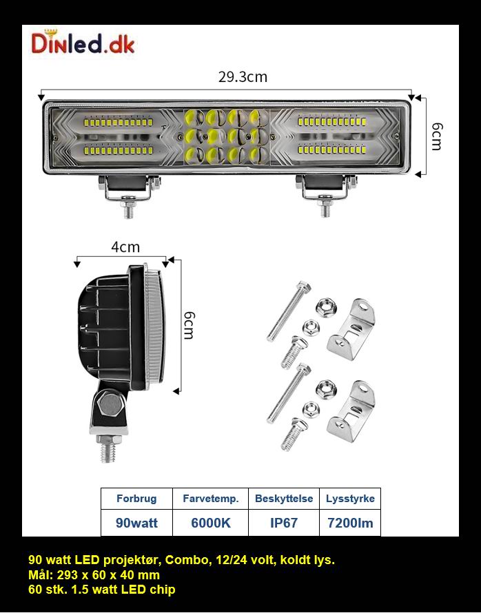 Se UDSALG - LED Lys bro / lys bar 90 watt 12/24/48 volt Combo - Dinled - Køretøjs projektører hos dinLED.dk