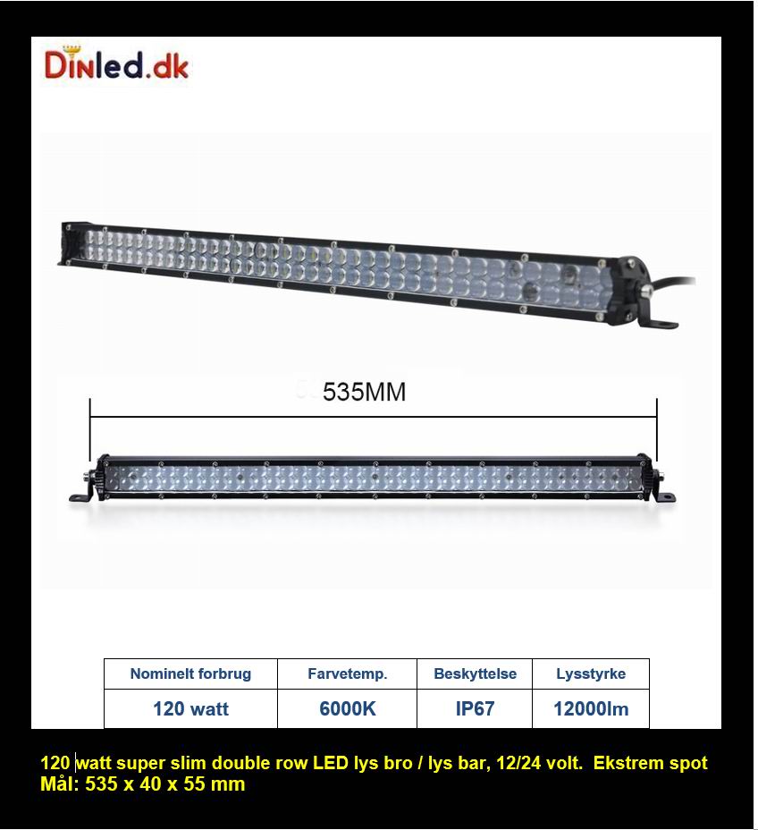 Billede af UDSALG - Super slim 60 - 120 - 180 watt 2 rækkers LED Lys bro / lys bar - SPOT - Dinled - Køretøjs projektører