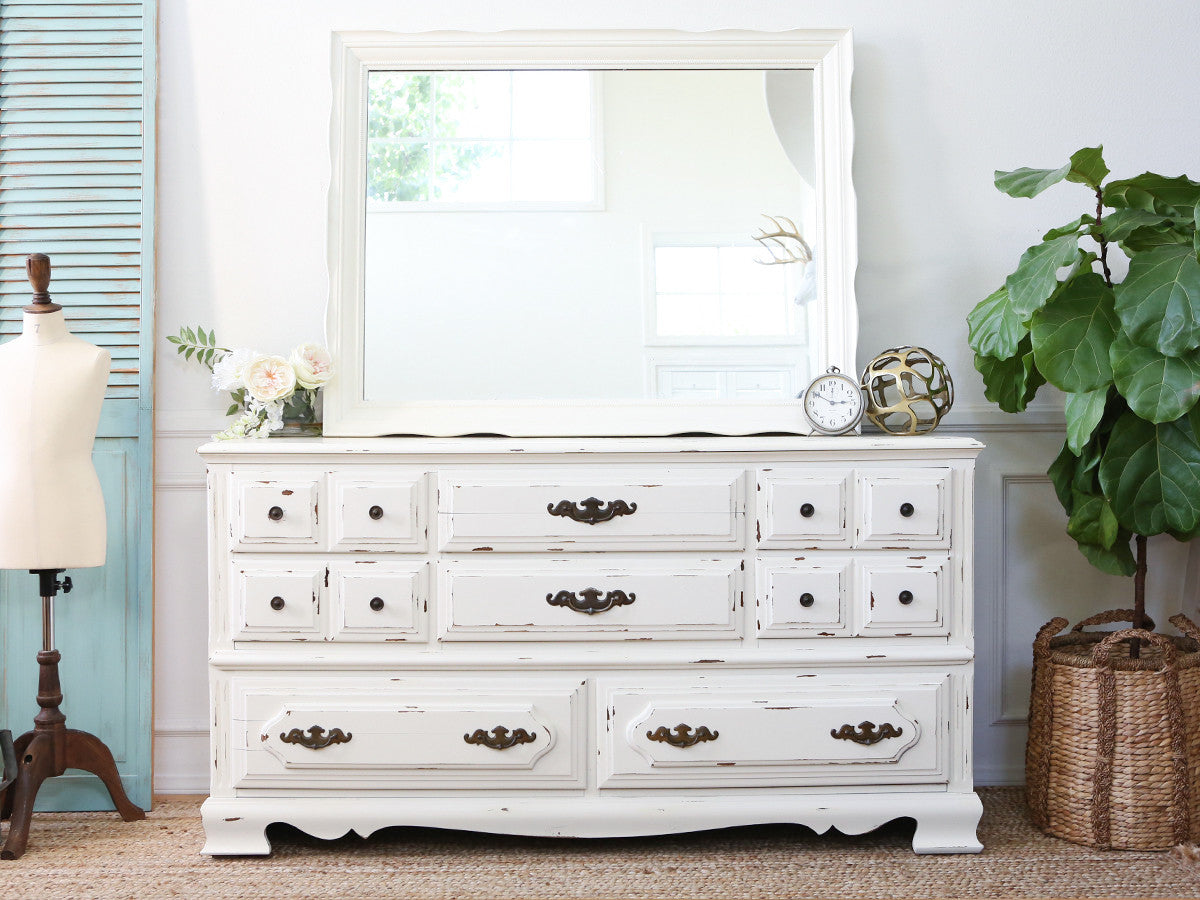 Vintage Shabby Chic Dresser Credenza With Mirror In White No146