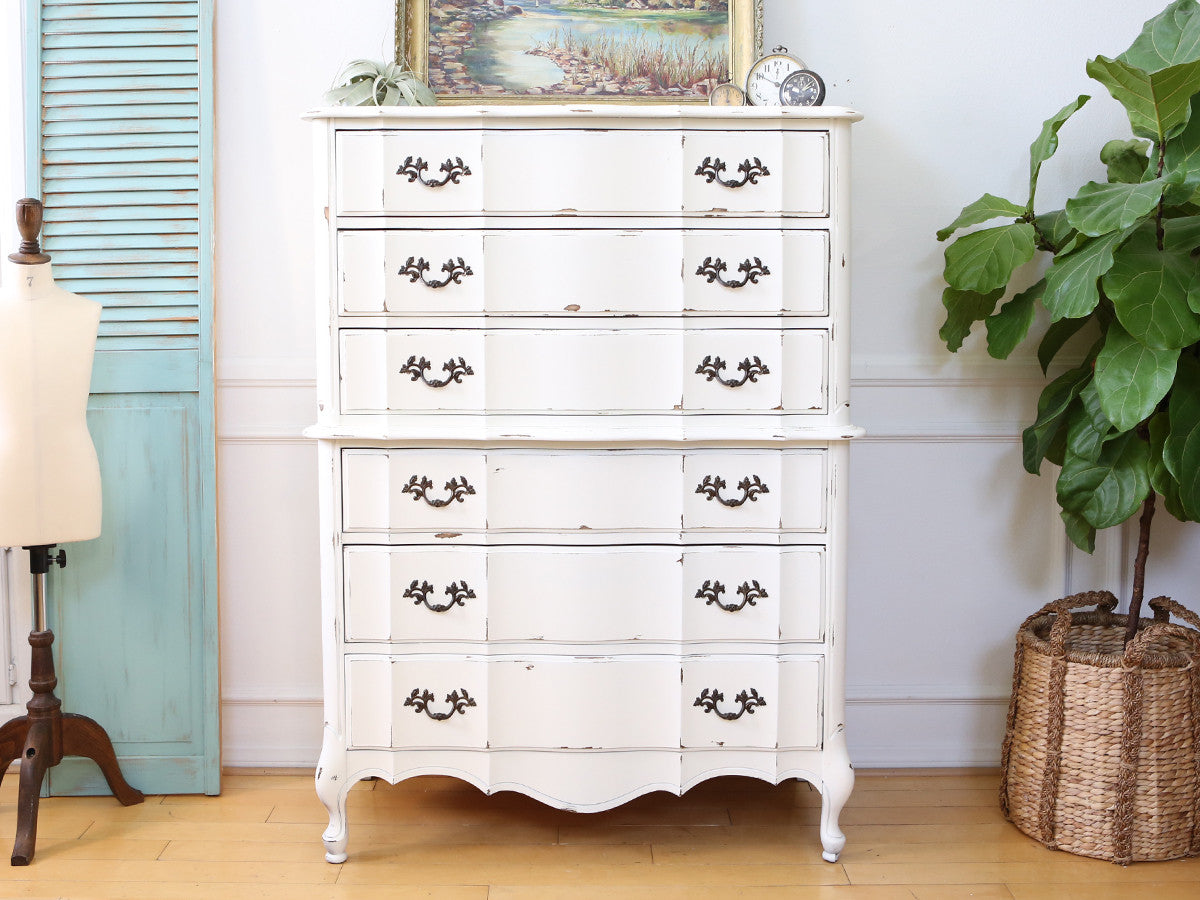 Shabby Chic French Provincial Vintage Highboy Tall Dresser No84