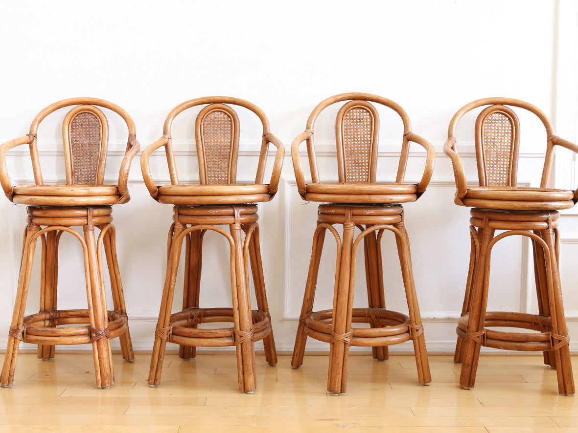 Vintage Boho Chic Rattan Bamboo Tiki Swivel Bar Stools Set Of 4 No 5 Shopgoldenpineapple