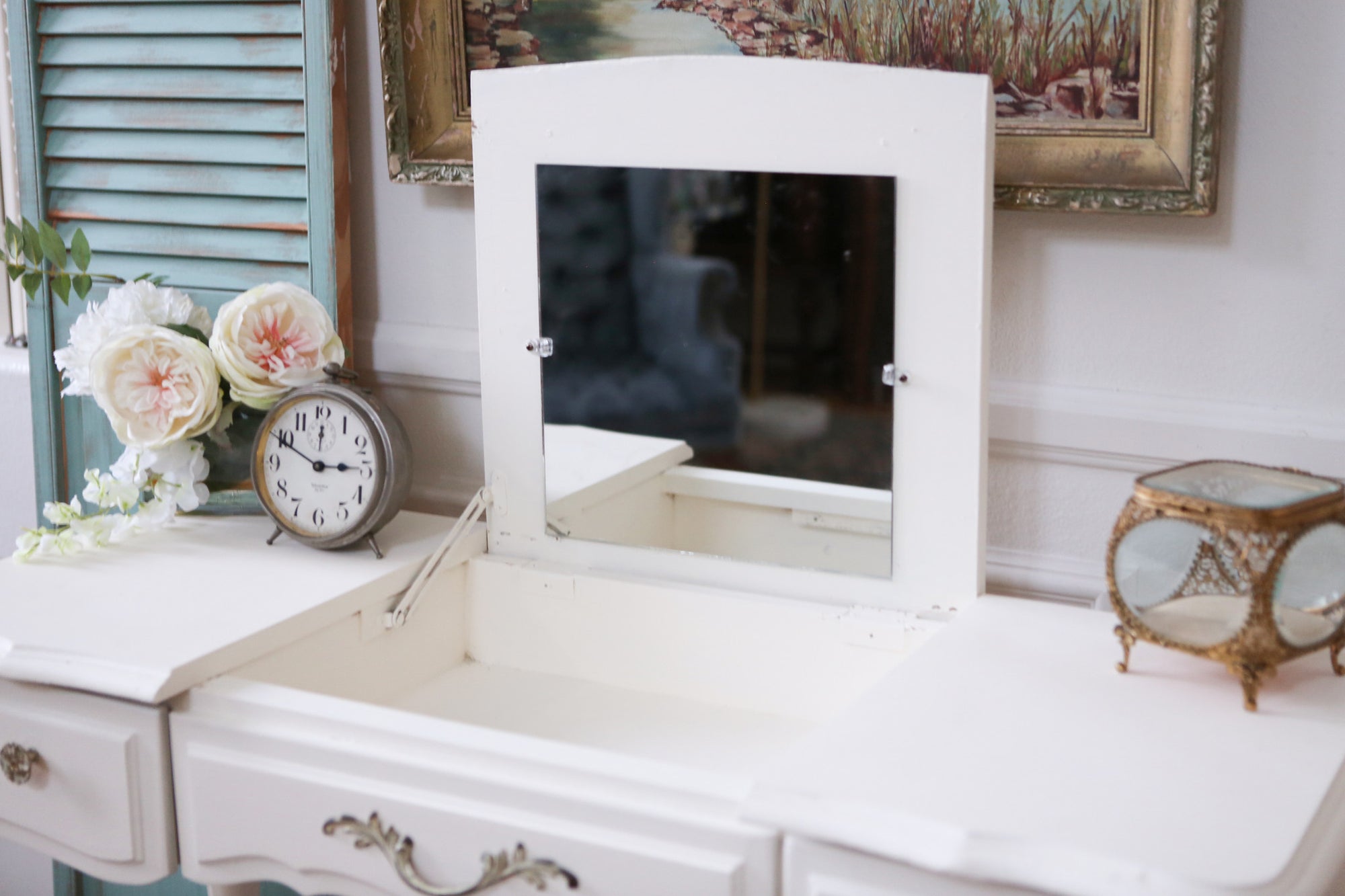 Vintage French Shabby Chic Vanity Desk Console Table With Flip Up Mi Shopgoldenpineapple