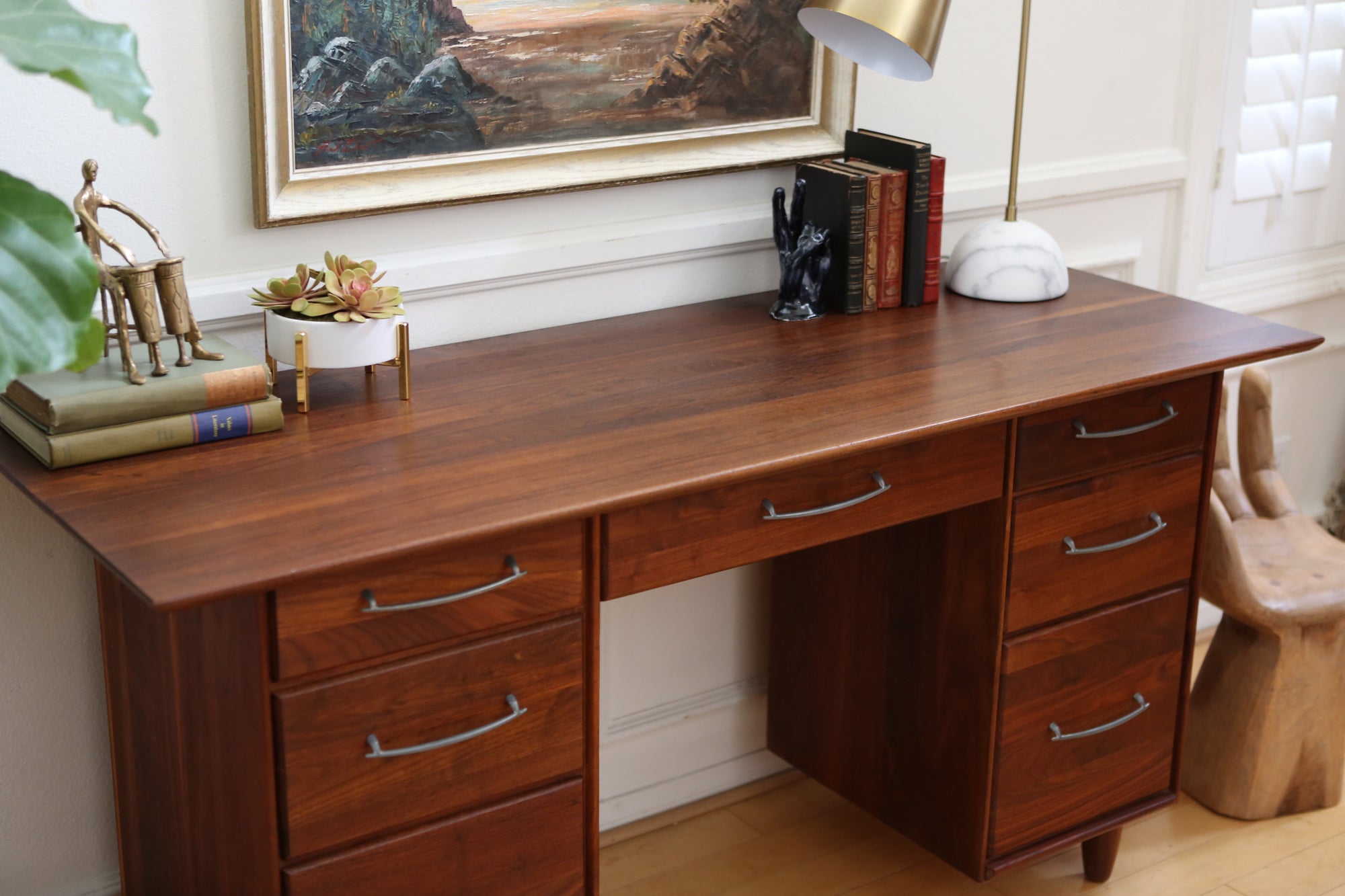 Mid Century Modern Solid Walnut Desk By Prelude No 366 Shopgoldenpineapple