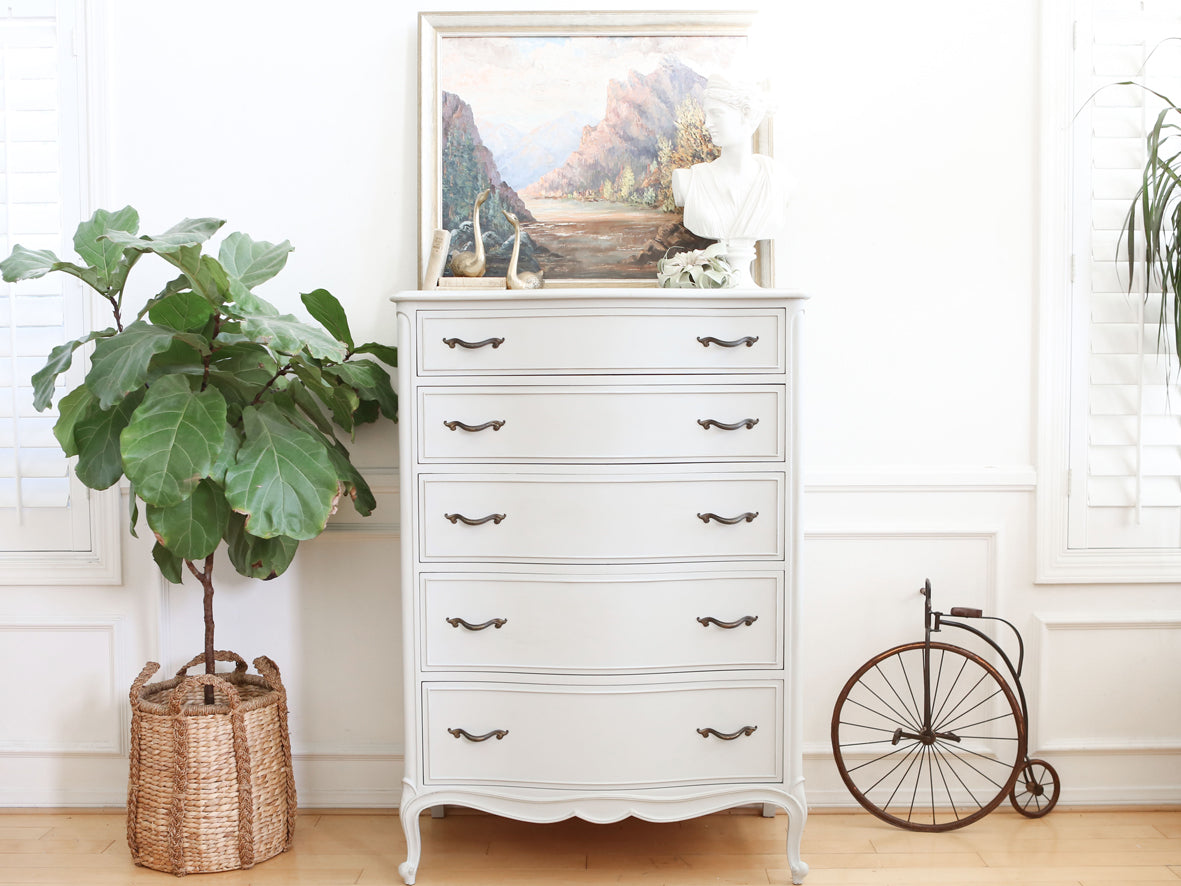 Drexel French Provincial Light Gray Highboy Dresser No 638