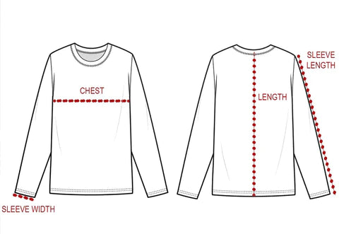 diagram of long sleeve shirt showing where to measure
